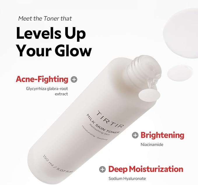TIRTIR Milk Skin Rice Toner | Deep Moisturizing, Hydrating Toner for face, Niacinamide, Ceramide, Rice Bran Extract, Nature-Oriented Ingredients for Korean Skin Care, Vegan, 1.69 Fl Oz
