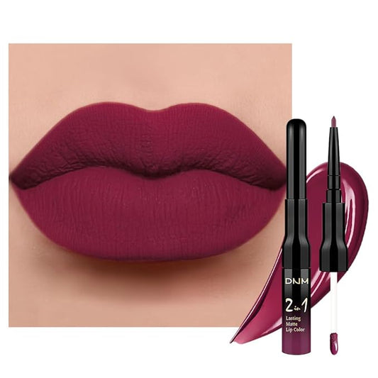 evpct 1Pcs Dark Plum Purple Matte Lip Liner and Liquid Lipstick Stain Makeup Set for women, Plum Red Long Lasting Smudge Proof Lipstick labiales matte mate larga duracion listip 24 hours originales,18