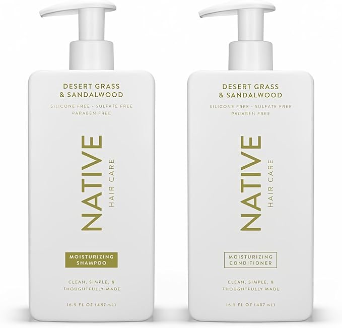 Native Desert Grass & Sandalwood Shampoo and Conditioner Contain Naturally Derived Ingredients | All Hair Types, Color & Treated, Fine to Dry Damaged, Sulfate & Dye Free - 2-Pack