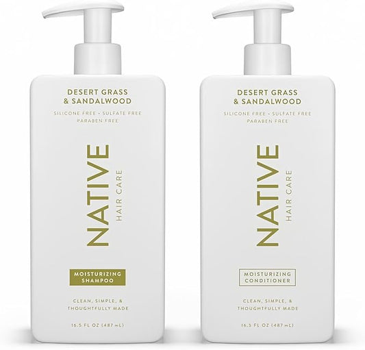 Native Desert Grass & Sandalwood Shampoo and Conditioner Contain Naturally Derived Ingredients | All Hair Types, Color & Treated, Fine to Dry Damaged, Sulfate & Dye Free - 2-Pack