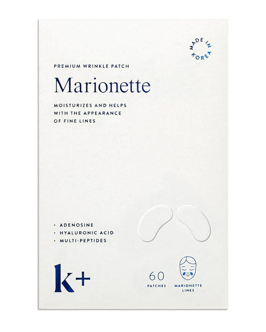 K+ Wrinkle Patches for Marionette, Smile Lines with Hyaluronic Acid, Adenosine and Peptides - Korean Overnight Mindful-Aging Facial Stickers (60 Count)