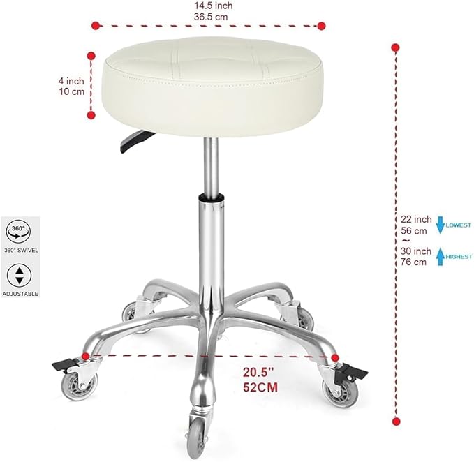 Adjustable Heavy Duty Stool - Rolling Stools with Locking Caster Wheels - Swivel Stools Backless Chair for Home Kitchen Office Shop Tattoo Lash Tech Pedicure(Off White, Height 22 to 30 in)
