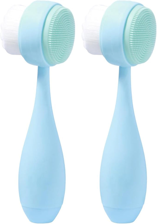 Face Brush 2 in 1, Facial Cleansing Brush Double Sides, Facial Exfoliation Scrub Brush Silicone Manual Face Scrubber Brush for Gentle Deep Pore Cleansing, Skincare (Sky Blue, 2 Pack)