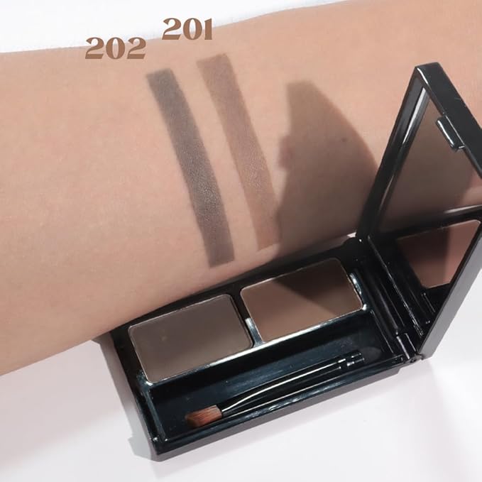 Brow Powder Kit – Long-Lasting Grey Dark Brown Color Brow Filler for Full, Defined Natural Brows, Contour Palette with Double-Ended Brush, sombra para cejas -2#