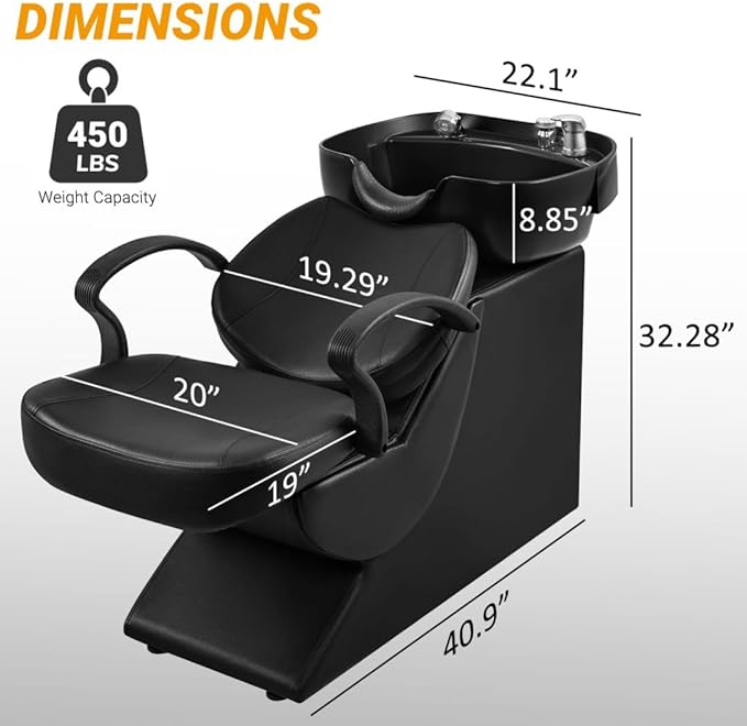 Shampoo Bowl and Chair Set for Salon 2PCS, Backwash Barber Chair,ABS Plastic Shampoo Bowl Sink Unit w/Storage Box for Beauty Spa Barbershop