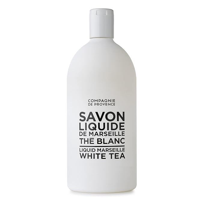 Compagnie de Provence Savon de Marseille Extra Pure Liquid Soap - White Tea - 16.7 Fl Oz Glass Pump Bottle and 33.8 fl oz Plastic Bottle Refill