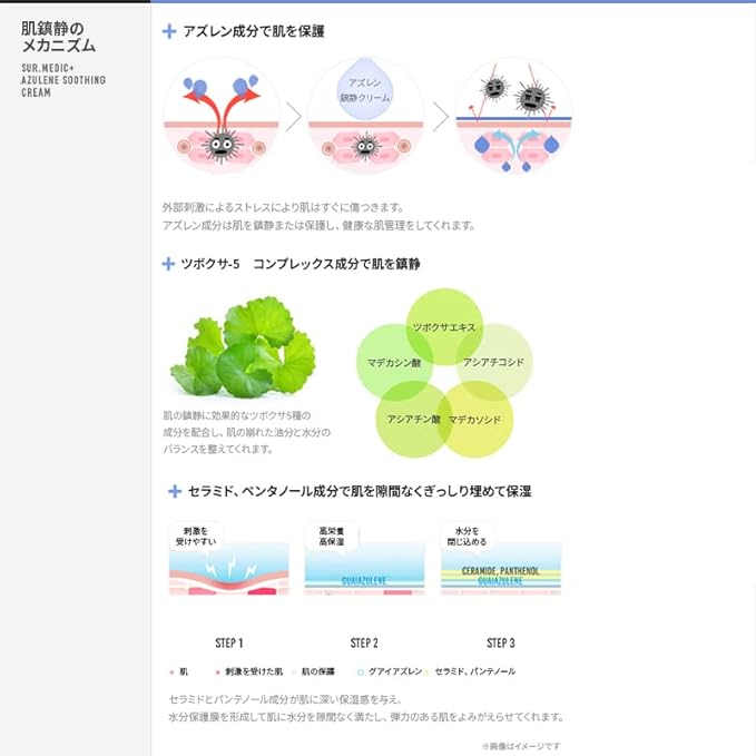 SURMEDIC AZULENE Moisturizing Soothing Cream, Calming Cream for Sensitive Skin, Daily Facial Moisturizer for Barrier Repair, Blemish Relief Care, Korean Skincare 50ml, 1.69 oz