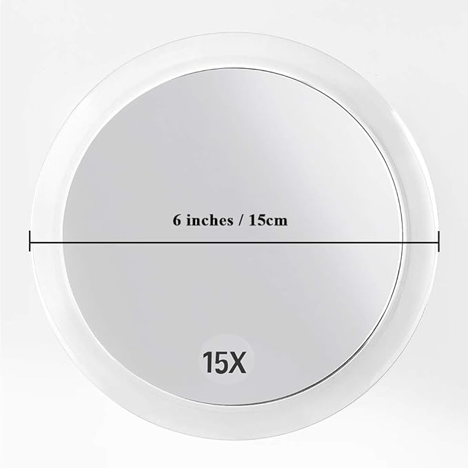 15X Magnifying Mirror - with 3 Mounting Suction Cups - Used for Precise Makeup - Eyebrows/Tweezing - Blackhead/Blemish Removal - Bathroom/Travel Makeup Mirror - 6 Inch Round (Rose Gold)