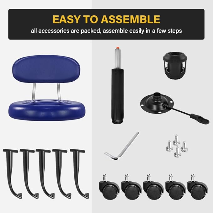 Rolling Stool with Wheels Swivel Stool with Back Height Adjustable Chair Ideal for SPA Salon Home Office Drafting Work (Blue)