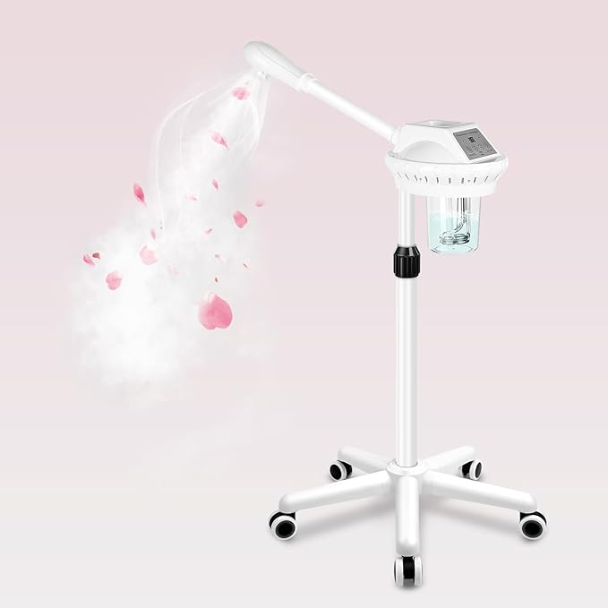 Professional Facial Steamer, Esthetician Steamer on Wheels, Stand Face Steamer for Facial Deep Cleaning, Steamer for Facial for Personal Care or Spa, Moisturizing and Hydrating