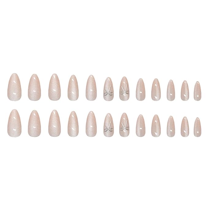 Hkanlre Cat Eyes Press on Nails Almond Pink Fake Gradient Nails Tips Full Cover False Medium Nails for Women 24PCS