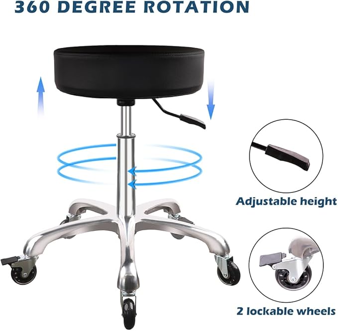 Rolling Stool with Wheels, Adjustable Heavy Duty Hydraulic Stool for Shop Medical Tattoo Spa Guitar, Swivel Chair（Black）