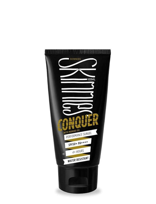 Skinnies 100ml SPF50+ CONQUER, Sungel Sun Cream, Broad Spectrum, Reef Safe, Water Resistant 4 hours