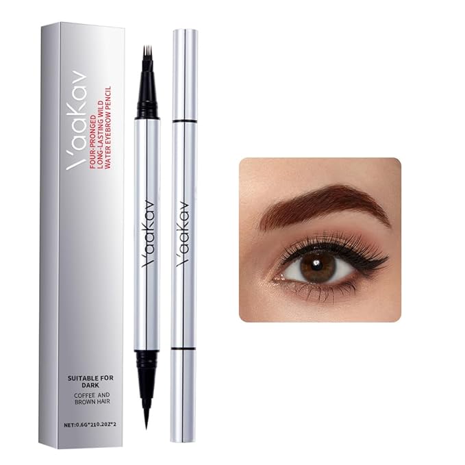 Dual-Ended Microblading Eyebrow Pencil for Women, 2 in 1 Liquid Eyebrow Pencil with Microblading Pen, Shaped Fill HairLike Waterproof Lasting Eyebrows(02 CARAMEL BROWN)