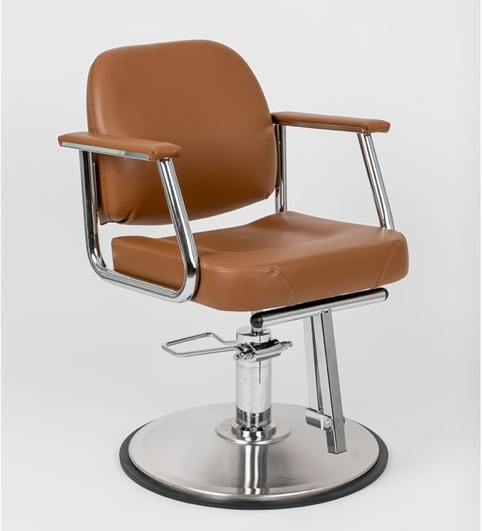 Zaria Wide Salon Styling Chair in Sienna Brown, Round Chrome 360° Swivel Hydraulic | Minerva Beauty