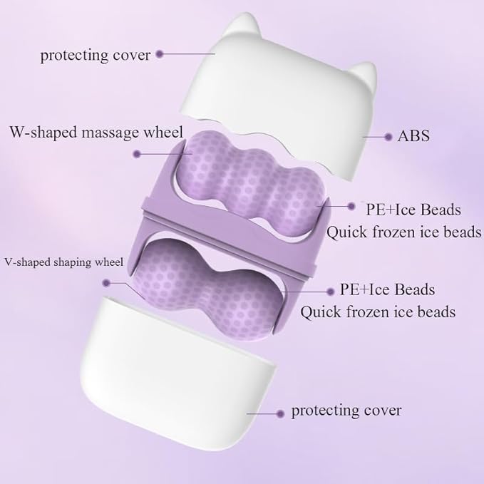 Ice Roller for Face and Eyes, Women Ice Face Roller Reduces Puffiness Relieves Migraines Massager 2 in 1, Facial Rollers, Skin Care Tools, Self Care Gifts for Men Women (Purple)