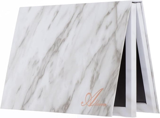 Allwon 2-Layer Book Shaped Marble Magnetic Palette Large Empty Makeup Palette Storage Box for Eyeshadow Lipstick Blush Powder (White)