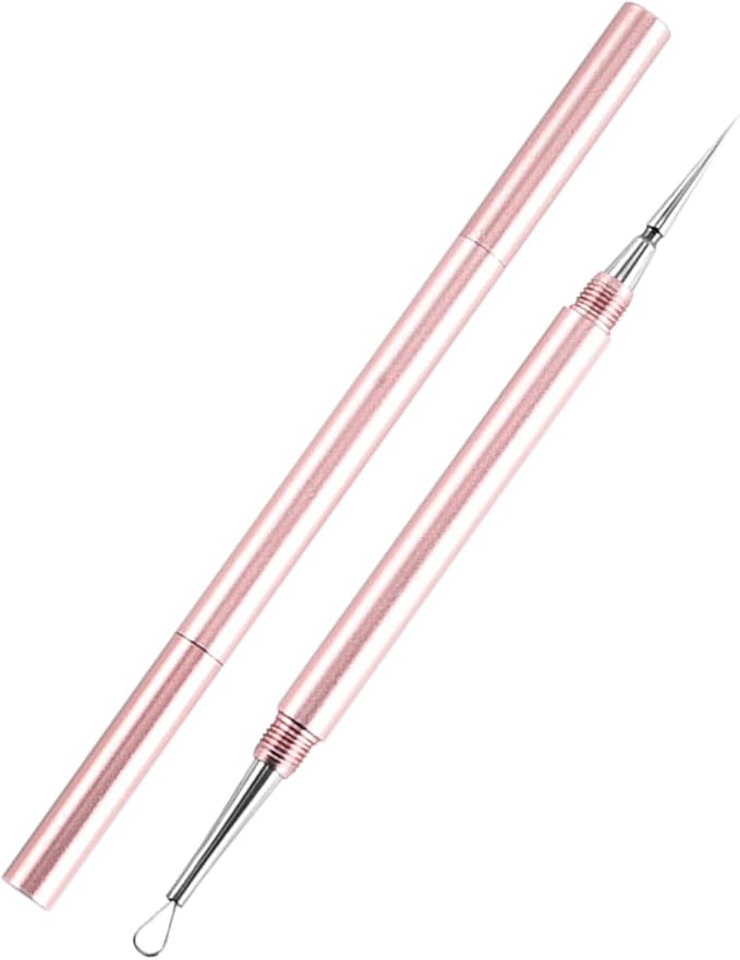 2-in-1 Professional Stainless Steel Acne Removal Needle, Whitehead&Blackhead Remover Tool, Pimples Comedone Extractor Removal Tool, Double Ended Needle with Cap Removal for Nose Face Tools(Rose Gold)