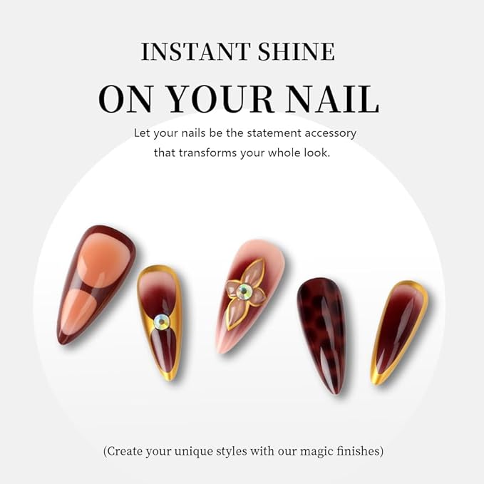 Elegant Gold and Burgundy Press-On Nails with Flower Design, Stiletto Shape, Rhinestone Accents, Reusable Full Cover Fake Nails, 24Pcs Set