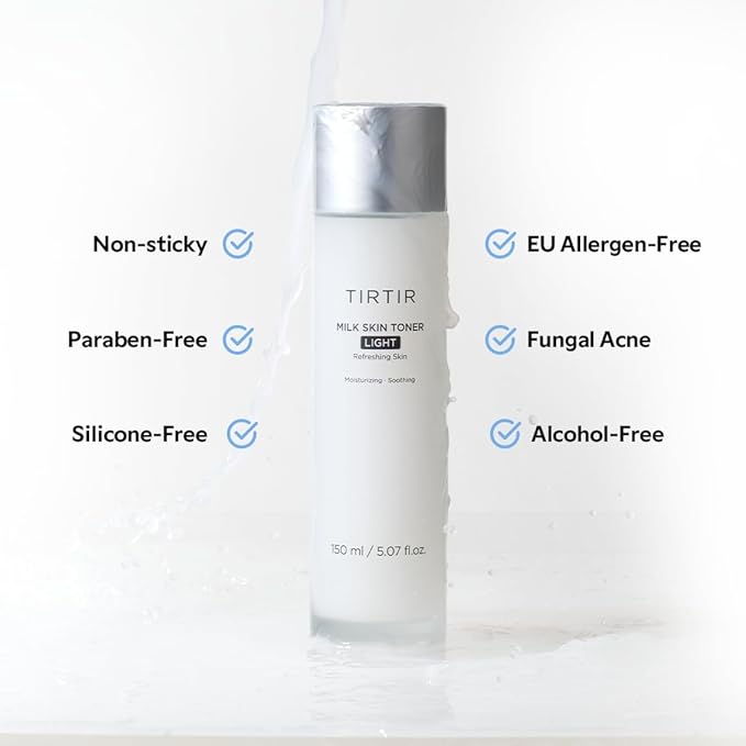 TIRTIR Milk Skin Rice Toner Light | Instant Hydration with 4% Niacinamide, Pantenol, Lightweight, Pore-Tightening, Vegan, Acne-Prone, Oily Skin, Fungal Acne Safe, Korean Skin Care, 5.07 Fl Oz
