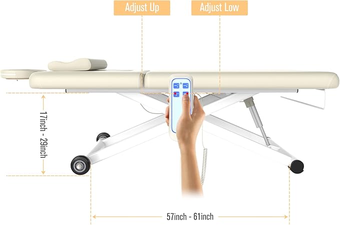 Heavy-Duty Electric Lift Massage Table with Electric Adjustable Backrest and Legs, Wide Physical Therapy Massage Bed with Wheels, Professional Spa Facial Bed, PU Leather, 32'' W × 75'' L