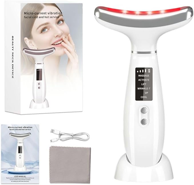 Red Light Therapy for Face and Neck, Facial Skin Care Tools, Micro-Current Vibration Facial Cold and Hot Service, Red and Blue LED Light, 4 Color LED Facial Light Therapy Device for Skin Care at Home