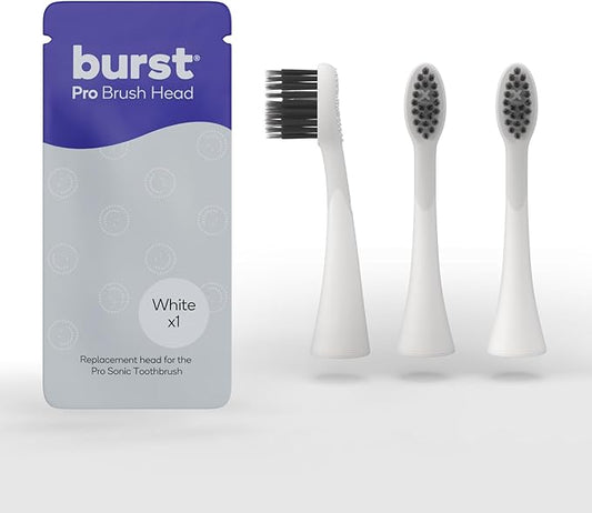 BURST Pro Sonic Electric Toothbrush Genuine Replacement Heads (White/3 Pack) | Soft Bristles for Deep Clean, Stain & Plaque Removal