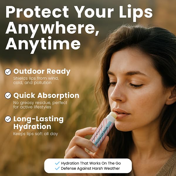 Tallow Lip Balm by Cattle Creek – Organic, All-Natural Ingredients, Long-Lasting Moisture and Hydration for Dry, Cracked, and Chapped Lips, Soothing Formula for Soft Skin (Pack of 3, Peppermint)