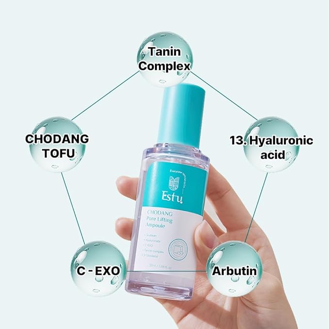 ESTU Chodang Pore Lifting Ampoule 50ml ㅣ Vegan Moisture Essence ㅣ Lightweight Serum with CEXO Technology ㅣ Korean Skincare for Visible Pore Care 50ml