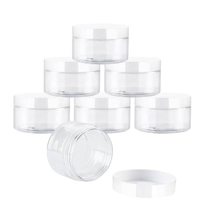 24 Pack 4 Oz Plastic Containers with white Lids, Clear Empty BPA Free and Refillable Cosmetic Jars Travel Containers for Creams, Lotion, Bath Salts, Sugar Scrub, Slime, Lip Scrub, Makeup