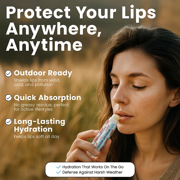 Tallow Lip Balm by Cattle Creek – Organic, All-Natural Ingredients, Long-Lasting Moisture and Hydration for Dry, Cracked, and Chapped Lips, Soothing Formula for Soft Skin (Pack of 3, Watermelon)