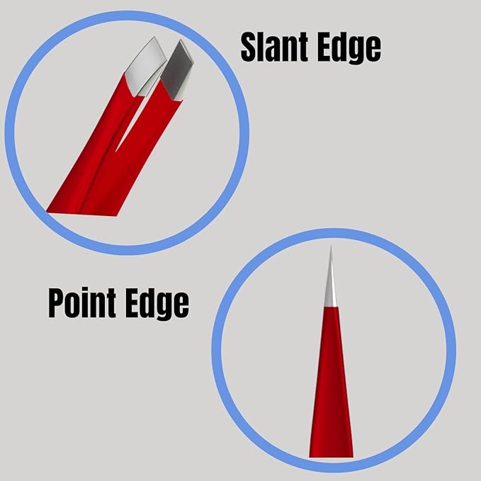 Suvorna Professional Tweezers for women facial hair - Sharp Pointed Tweezer & Slanted Eyebrow Tweezers for Women - Eyebrow Tweezer for Women, Lash tweezers and Splinter removal (4-inch size, Red)