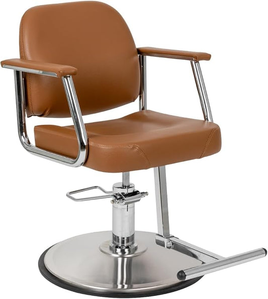 Zaria Wide Salon Styling Chair in Sienna Brown, Round Chrome 360° Swivel Hydraulic | Minerva Beauty