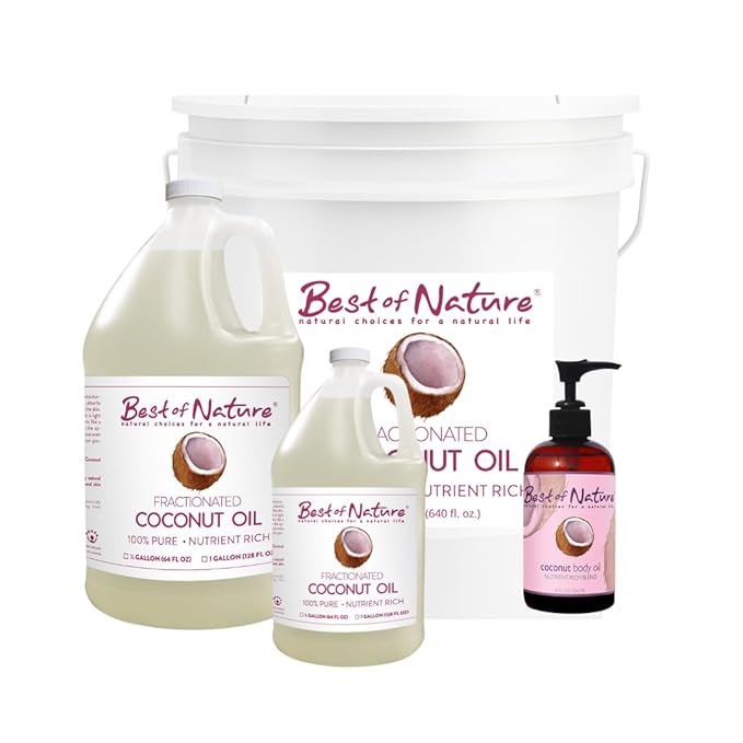 Best of Nature 100% Pure Fractionated Coconut Oil - Liquid MCT Massage & Body Oil, Unscented Moisturizer for Hair, Skin, Face, Aromatherapy Carrier for Essential Oils, 5 Gallon Pail (640 fl oz)