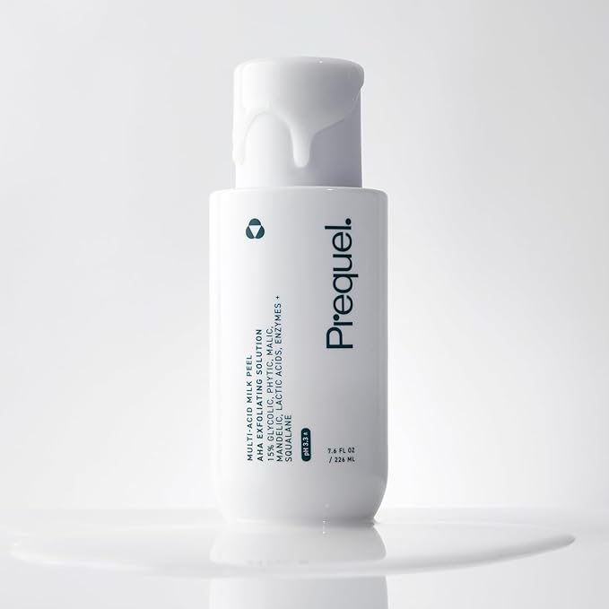 Prequel Skin Multi-Acid Milk Peel, Professional Exfoliating Solution. 15% Glycolic Acid Face Peel with Lactic Acid and Enzymes. Hydrating Chemical Exfoliant. Clinical Strength Formula, 7.6oz Bottle.