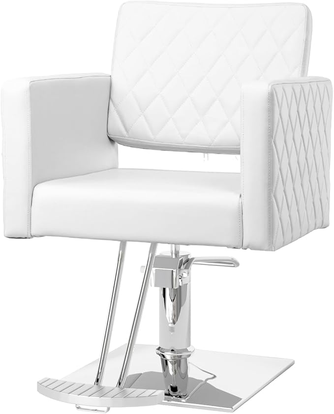 Salon Chair for Hair Stylist Wide Seat, Hydraulic Barber Chair with Aluminium Alloy Footrest, White Hair Salon Chair Styling Heavy Duty, Beauty Spa Cosmetology Shampoo Hairdressing Equipment