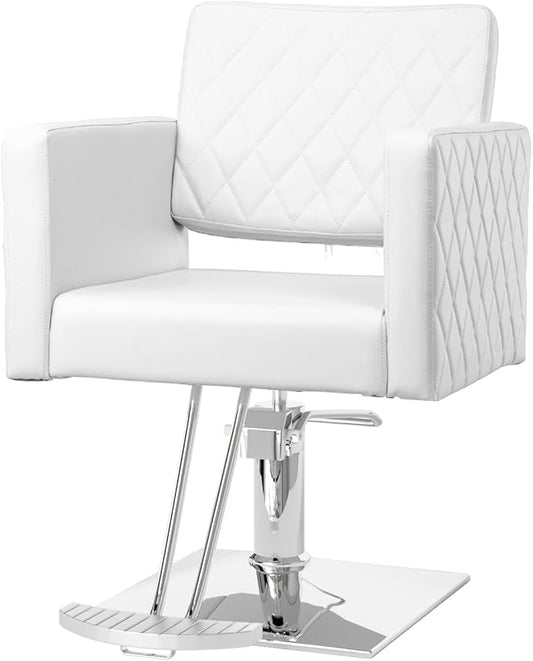 Salon Chair for Hair Stylist Wide Seat, Hydraulic Barber Chair with Aluminium Alloy Footrest, White Hair Salon Chair Styling Heavy Duty, Beauty Spa Cosmetology Shampoo Hairdressing Equipment