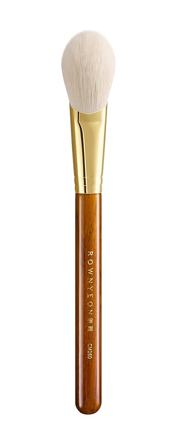 Desert Oak Series CM 160 Angled Blush Brush for Cheeks – Ideal for Powder & Cream Blush, Golden Brass Ferrule, Ebana Bubinga Handle, Soft Nylon Bristles