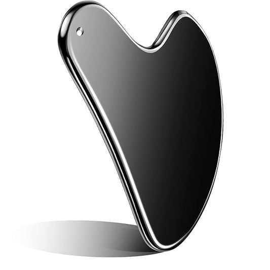 Nuanchu Stainless Steel Gua Sha Facial Tools Metal Guasha Tool for Face Body Jawline Shaper, Double Chin Reducer, Puffiness Reducing, Lymphatic Drainage Massager Skin Care Gift with Pouch(Black)