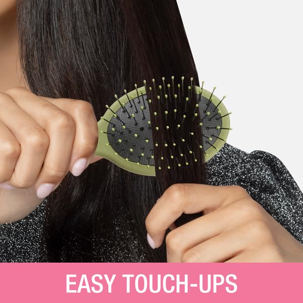 Conair Detangling Mini Hair Brush Set, 3-Pack Detangler Brushes for Wet or Dry Hair, Gentle Detangler for All Hair Types, Bristle Hair Brushes for Women, Travel Size, Matte Pink, Green, Black