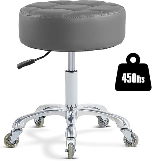 Rolling Stool with Wheels Adjustable Height, Roller Stool for Massage Medical Tattoo Spa Heavy Duty Swivel Desk (Super Thick Cushion, Grey)