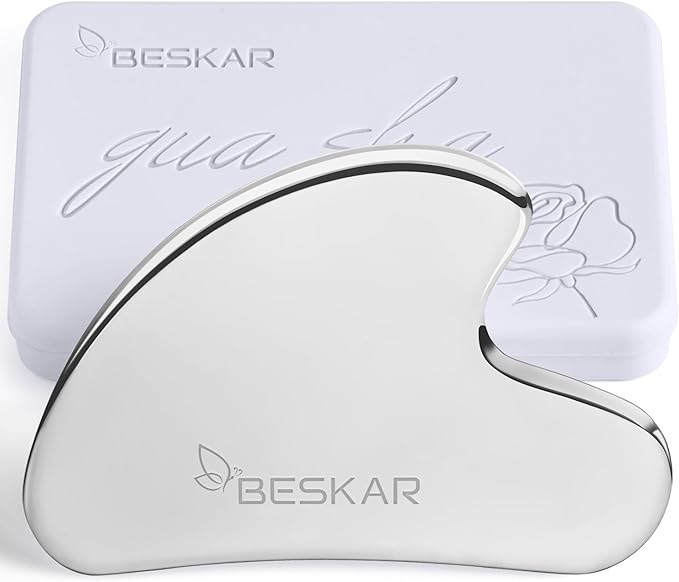 BESKAR Gua Sha Facial Tools, Stainless Steel Guasha Massage Sticks for Jawline Sculpting, Tighten Face Skin and Reduce Wrinkles, Face Eyes Body Neck Massage Tool, Skin Care Gift