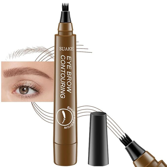 evpct 2Pcs Medium Brown Magic Microblading Eyebrow Contouring Pen Pencil, 4 Tipped Precise Eye Brow Contouring Pen with Sponge Micro-Fork Tips Applicator, Creates Natural Looking Brows Eyebrow