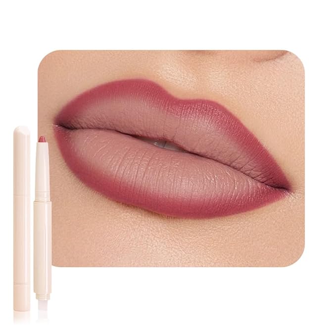 Plump Matte Crayon Lip Liner Pencil, Neutral Pink Lipstick Lip Liners for Women, 24 Hour Long-Lasting Lip Gloss Makeup, With Silicone Smudger for Define Contours & Sculpting Lip, 02