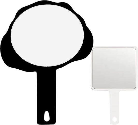 2 Pcs Hand Held Mirror with Handle for Makeup,Small Cute Hand Mirror for Shaving with Hole Hanging Single-Sided Portable Travel Vanity Mirror Gift for Men&Women (Black, 5.91" Lx 7.87" W)