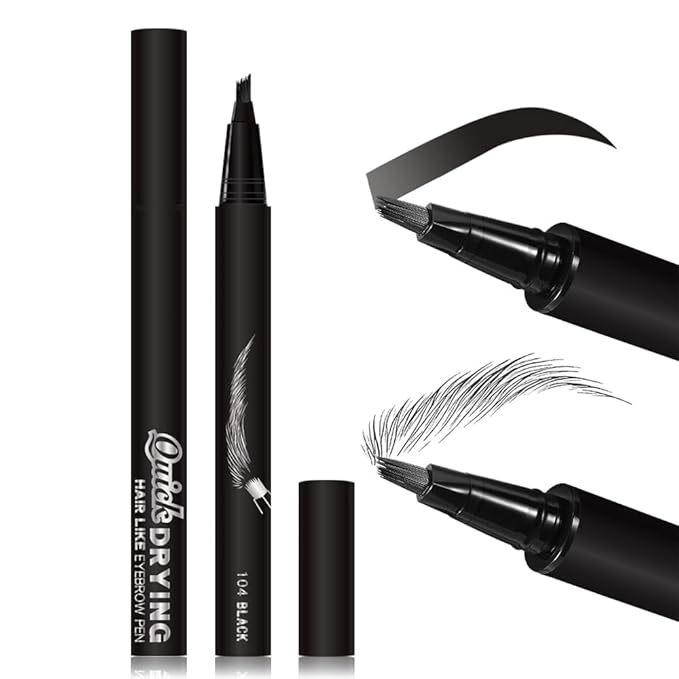 Kaely Microblading Eyebrow Pen with Multiple Fork Tips, Square Brush Magic Eyebrow Contouring Pen Waterproof, 3d Eye Brow Pencils for Women, Create Natural Hair-Like Brows, 104 Black