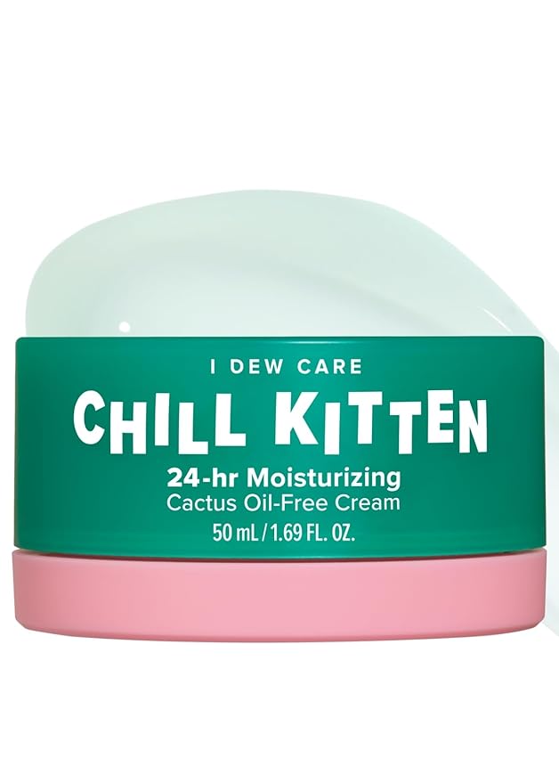 I DEW CARE Heartleaf Face Cream - Chill Kitten | Moisturizer with Moringa Seed, Prickly Pear, Aloe Vera Gel, Cactus Oil-Free, Glass Skin Look, Daily Use, Mother's Day, 1.69 FL Oz