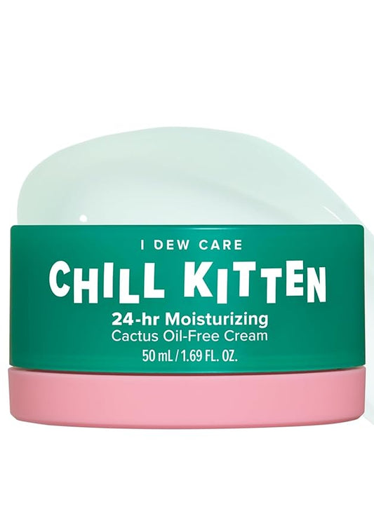 I DEW CARE Heartleaf Face Cream - Chill Kitten | Moisturizer with Moringa Seed, Prickly Pear, Aloe Vera Gel, Cactus Oil-Free, Glass Skin Look, Daily Use, Mother's Day, 1.69 FL Oz