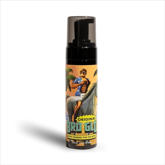 Bro Glo Self Tanner for The Boys - Quick Application Foam Mousse Easy Sunless Tan For Face and Body Oil Free Water Based Faster Skin Drying Natural Sun Kissed Bronze Color Perfect Men - 6.76 FL oz
