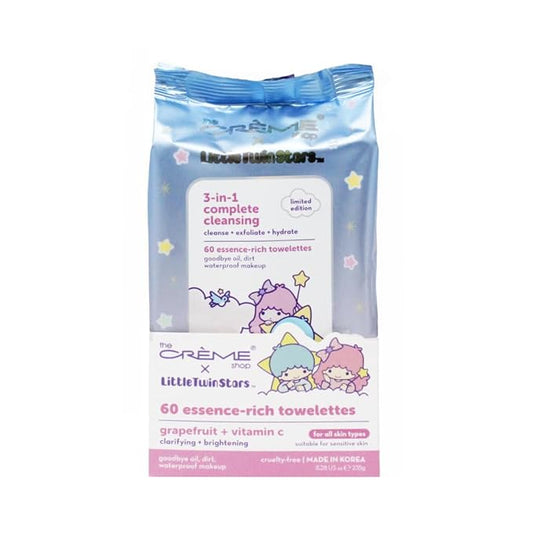 The Crème Shop Little Twin Stars 3-In-1 Complete Cleansing Wipes - Grapefruit | Make Up Remover | Cleansing Wipes | Hydrating Makeup Wipes (60 Pre-Wet Wipes)